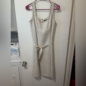 Lida Baday Tweed Sequin Sleeveless Tie belted Silk Lined Sheath Dress Size 6